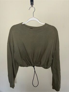 Forever 21 Women's Olive Cropped  Drawstring Sweatshirt